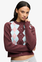 Superdry Argyle Cardigan in Aubergine Purple on model angled view