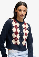 Superdry Argyle Cardigan in Navy on model angled view