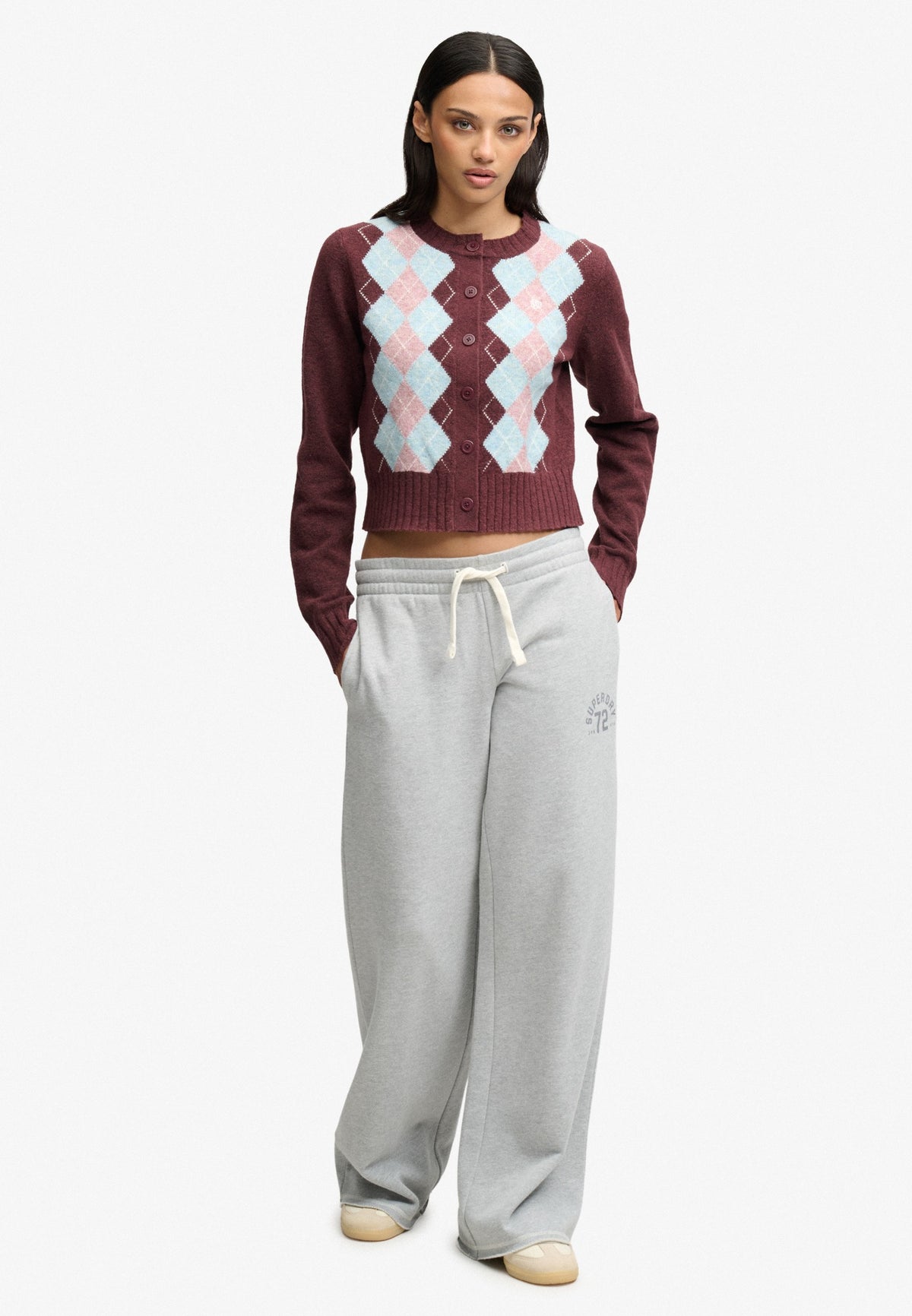 Superdry Argyle Cardigan in Aubergine Purple side view