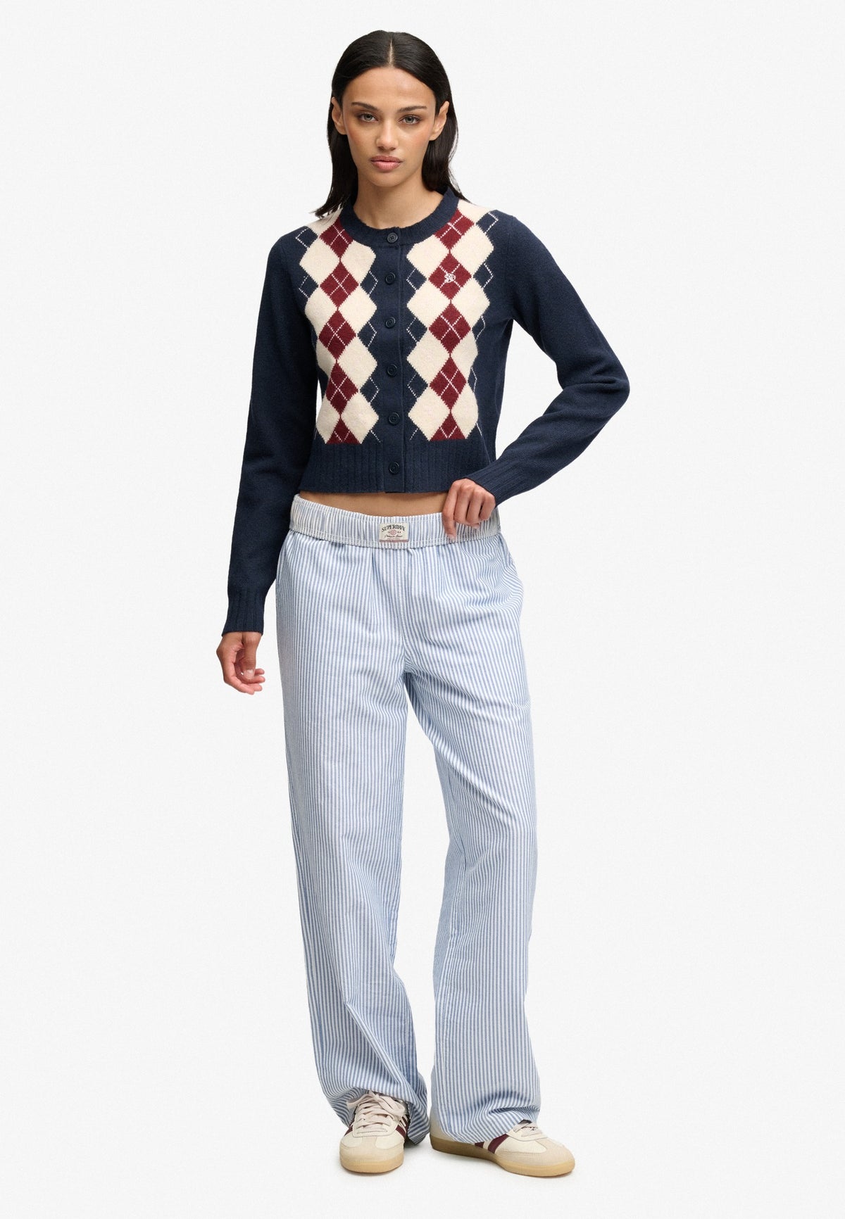 Superdry Argyle Cardigan in Navy full length view