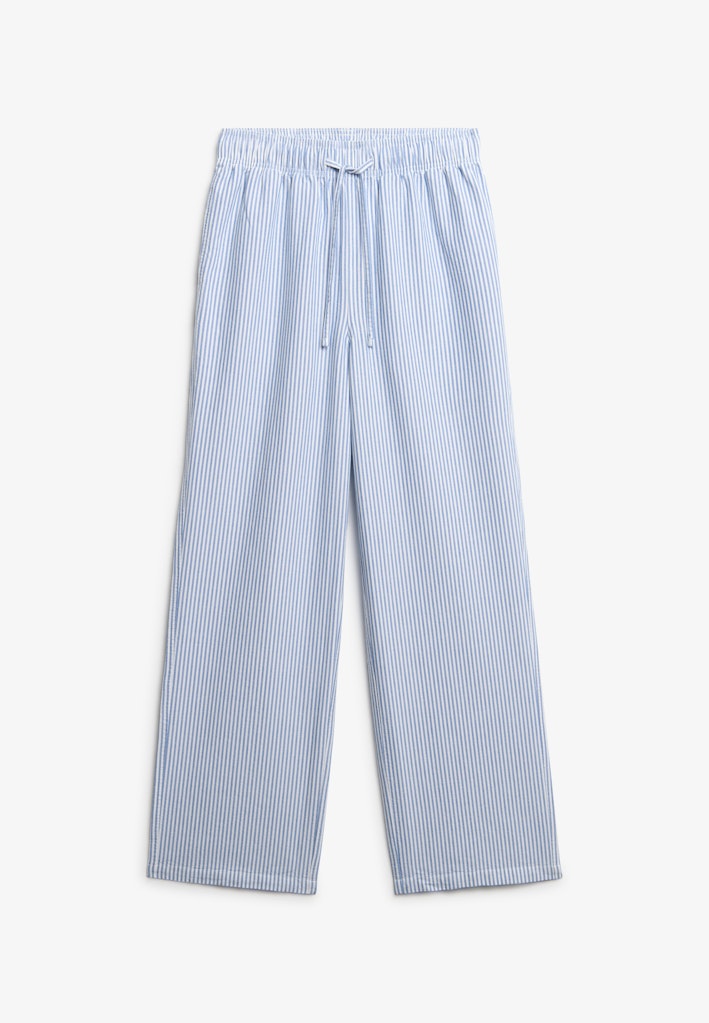 Superdry Ladies Cotton Stripe Elastic Trouser Azure Blue Stripe Oxford front view
