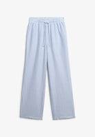 Superdry Ladies Cotton Stripe Elastic Trouser-Azure Blue Stripe Oxford Azure Blue Stripe Oxford flat front view