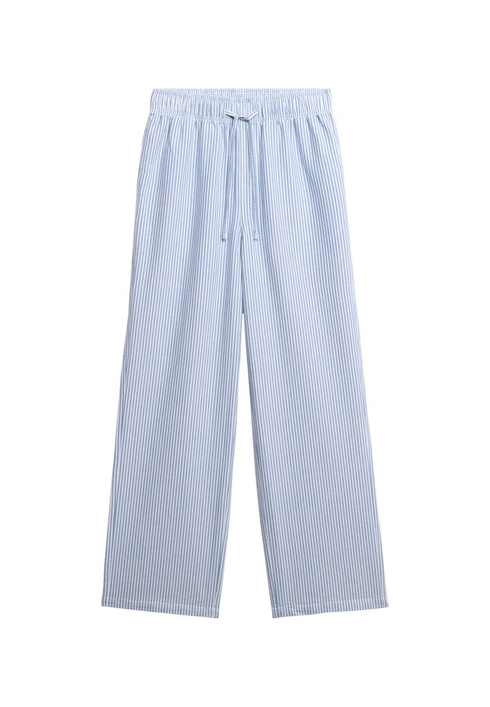 Superdry Ladies Cotton Stripe Elastic Trouser Azure Blue Stripe Oxford front view