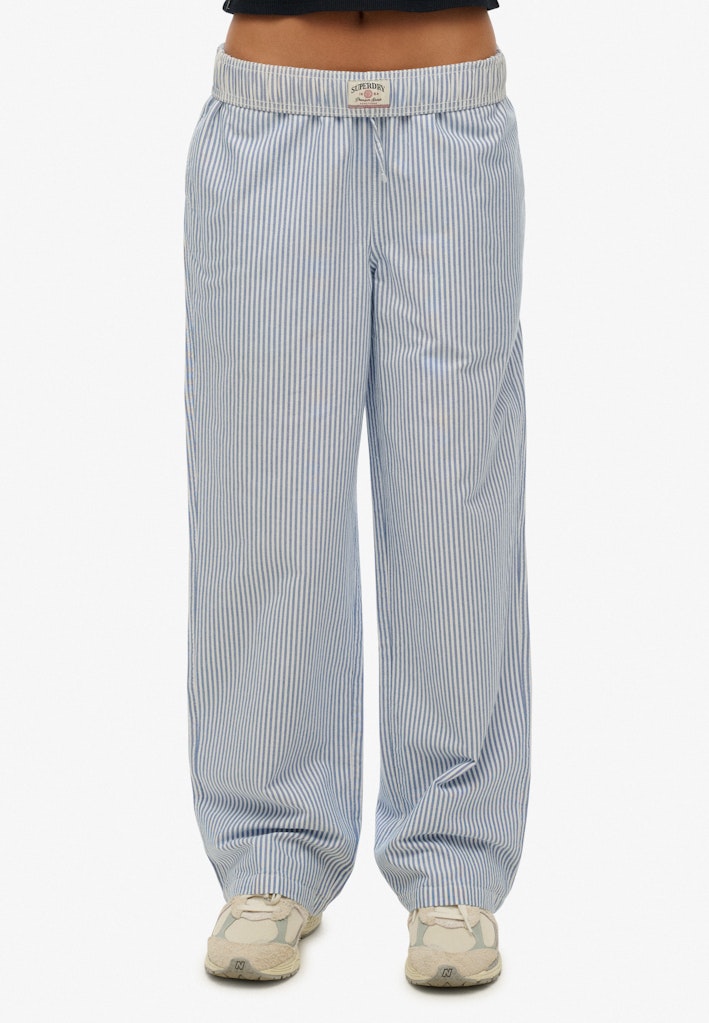 Superdry Ladies Cotton Stripe Elastic Trouser Azure Blue Stripe Oxford front view