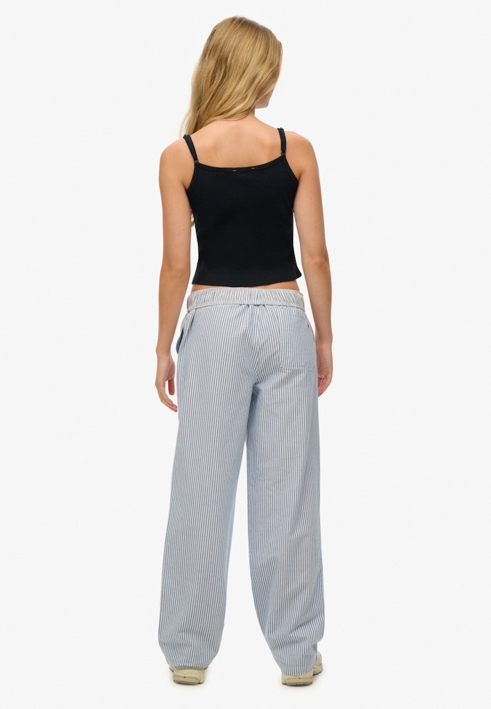 Superdry Ladies Cotton Stripe Elastic Trouser-Azure Blue Stripe Oxford Azure Blue Stripe Oxford detail view