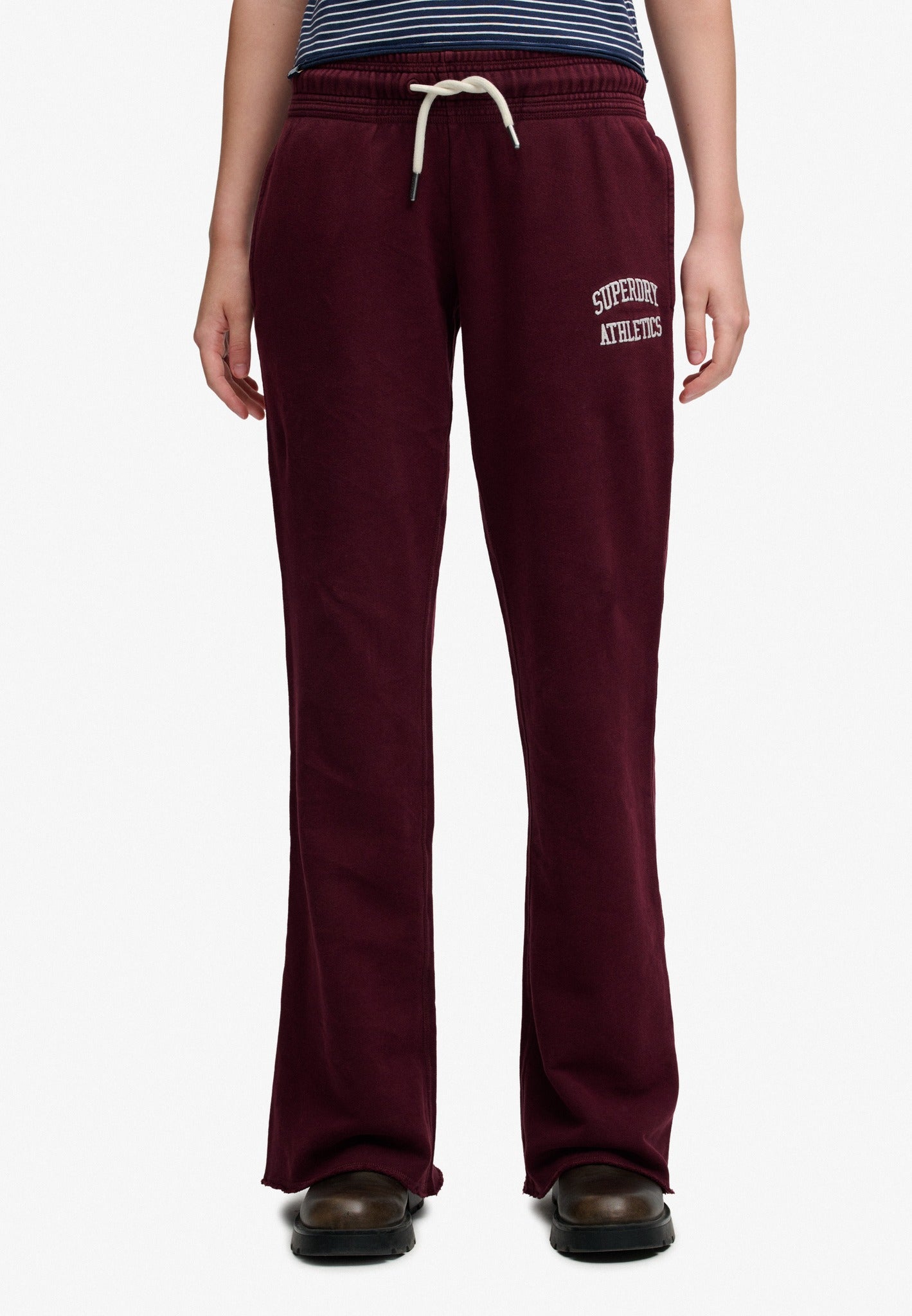 Superdry Athletic Embroidered Flare Jogger in Port Red full length view
