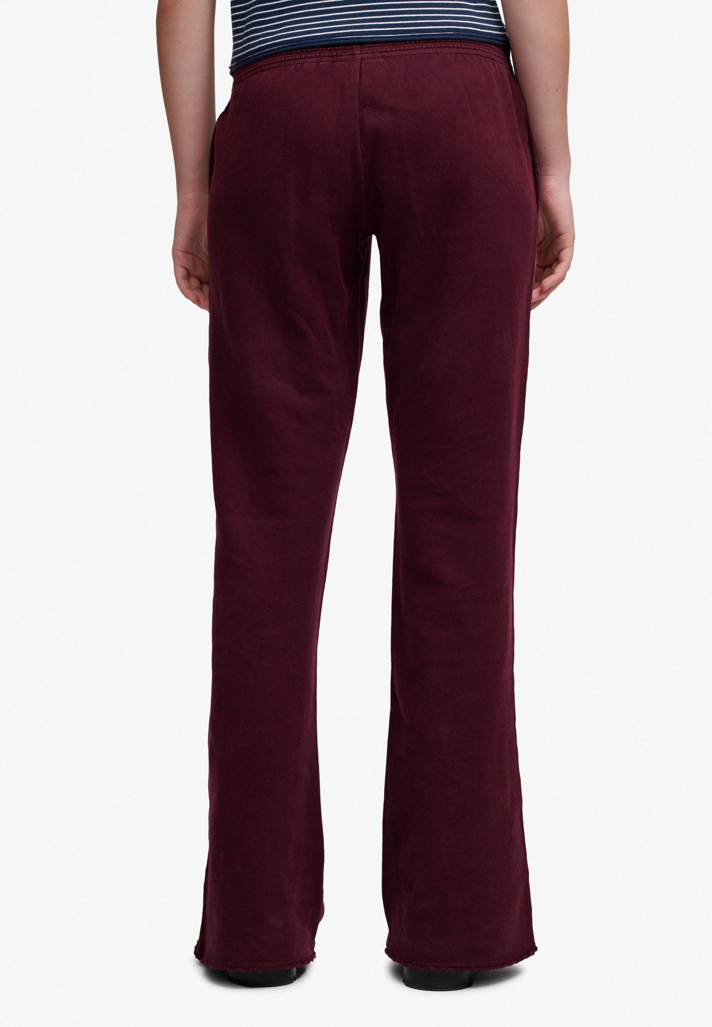 Superdry Athletic Embroidered Flare Jogger in Port Red back view on model