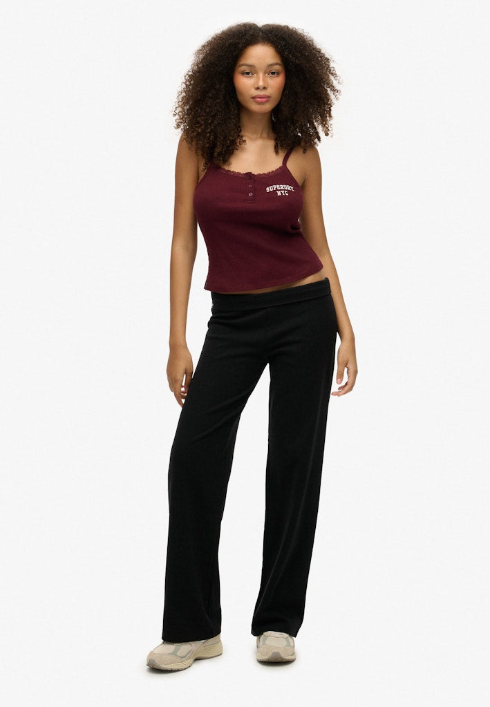 Superdry Ladies Athletic Essentials Fold Over Jogger-Black BLACK model front view