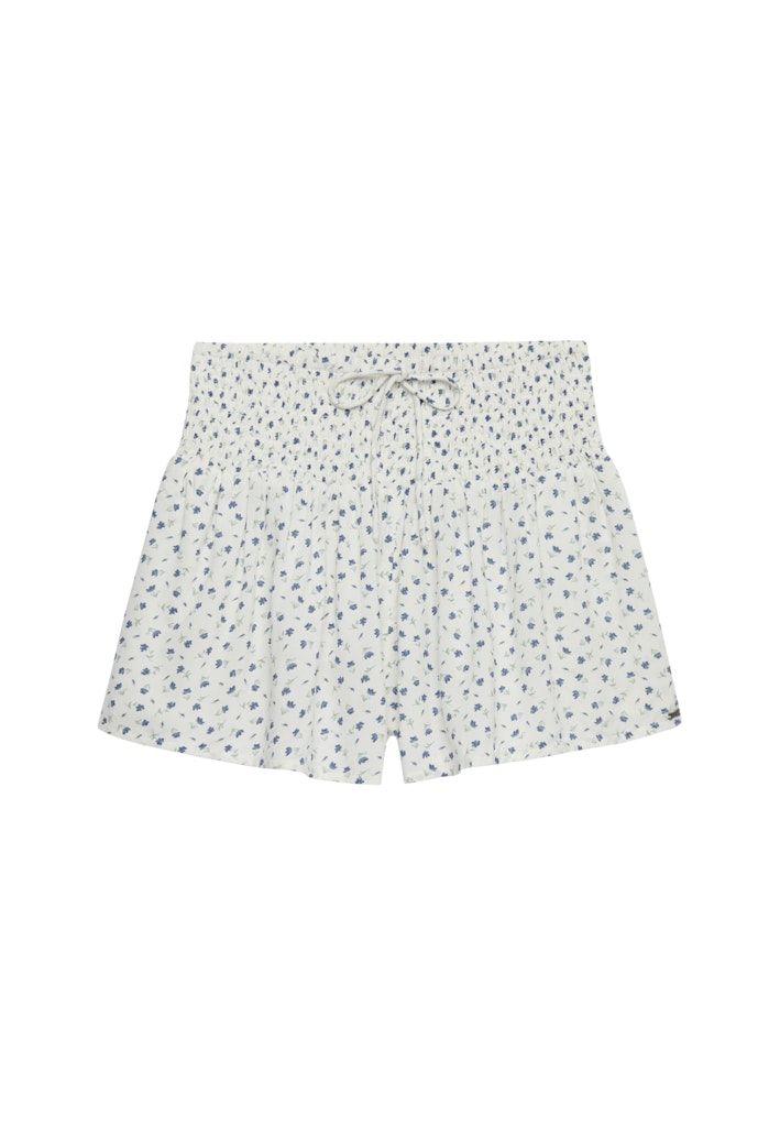Superdry Ladies Printed Mini Smocked Shorts-Off White Ditsy Floral Off White Ditsy Floral model front view