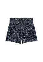 Superdry Ladies Printed Mini Smocked Shorts-Eclipse Navy Ditsy Hearts Eclipse Navy Ditsy Hearts model front view
