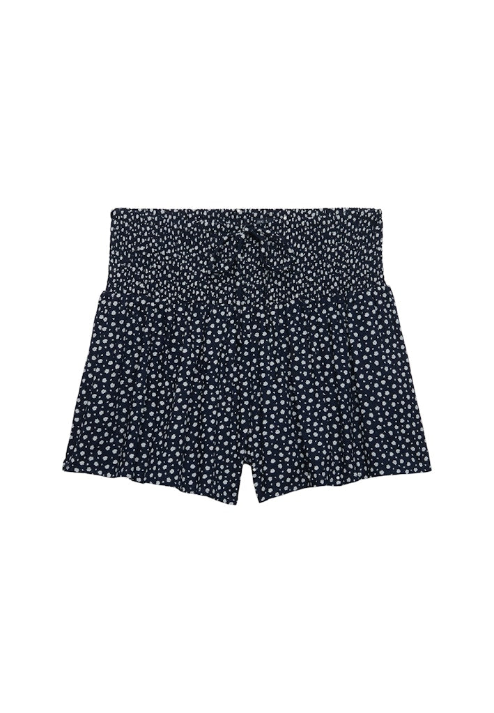 Superdry Ladies Printed Mini Smocked Shorts-Eclipse Navy Ditsy Hearts Eclipse Navy Ditsy Hearts model front view
