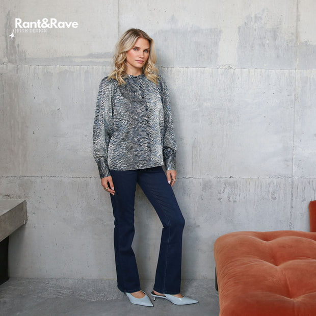 RANT & RAVE LADIES Wendy High Rise Bootcut Tummy Tuck Jeans MID INDIGO model front view