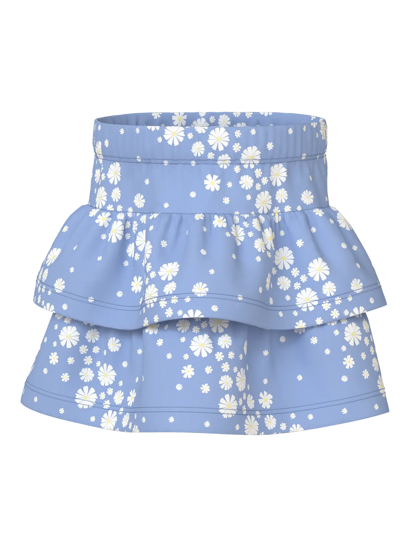 Blue skirt with white floral pattern on a white background