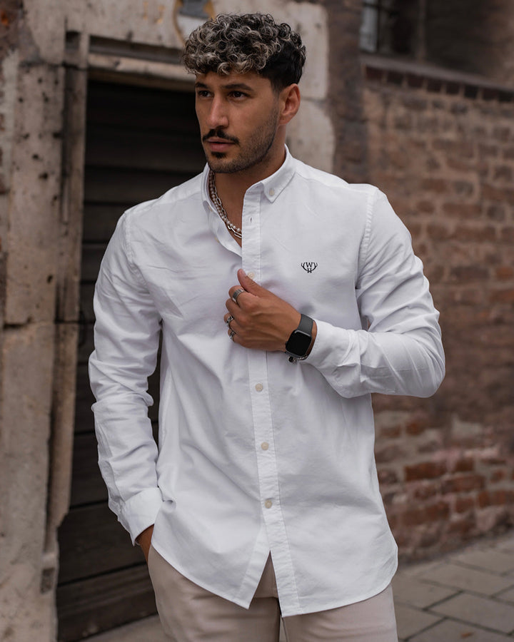 Men's Oxford Button Down White Shirt-Model Front View