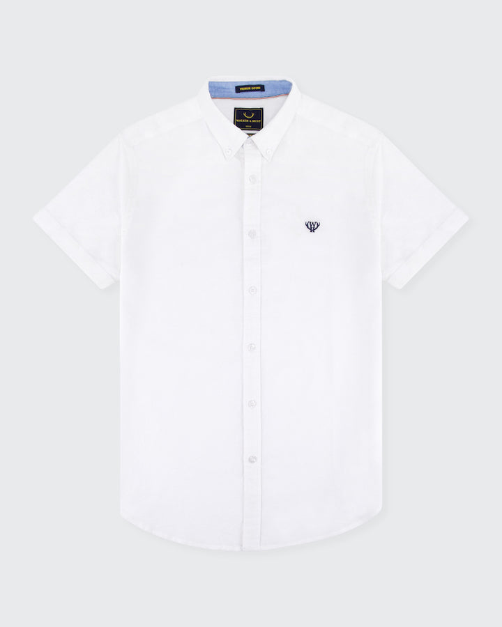 Men's Oxford Short Sleeve White Shirt-Ghost Front View