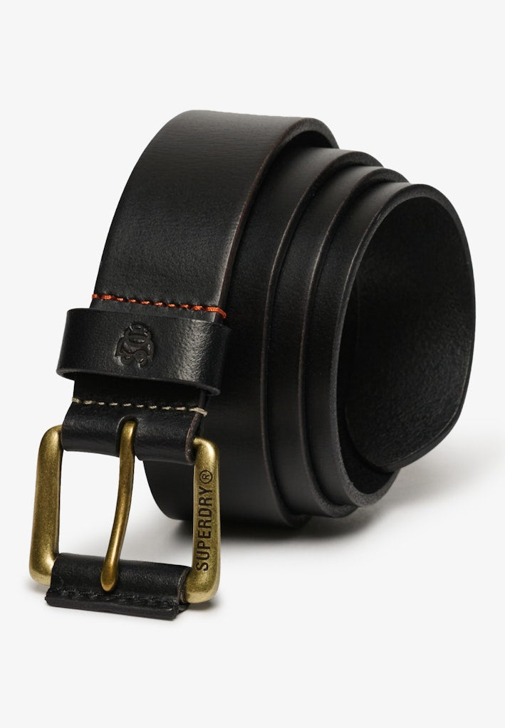 Front angle of the Superdry Black Classic Leather Belt