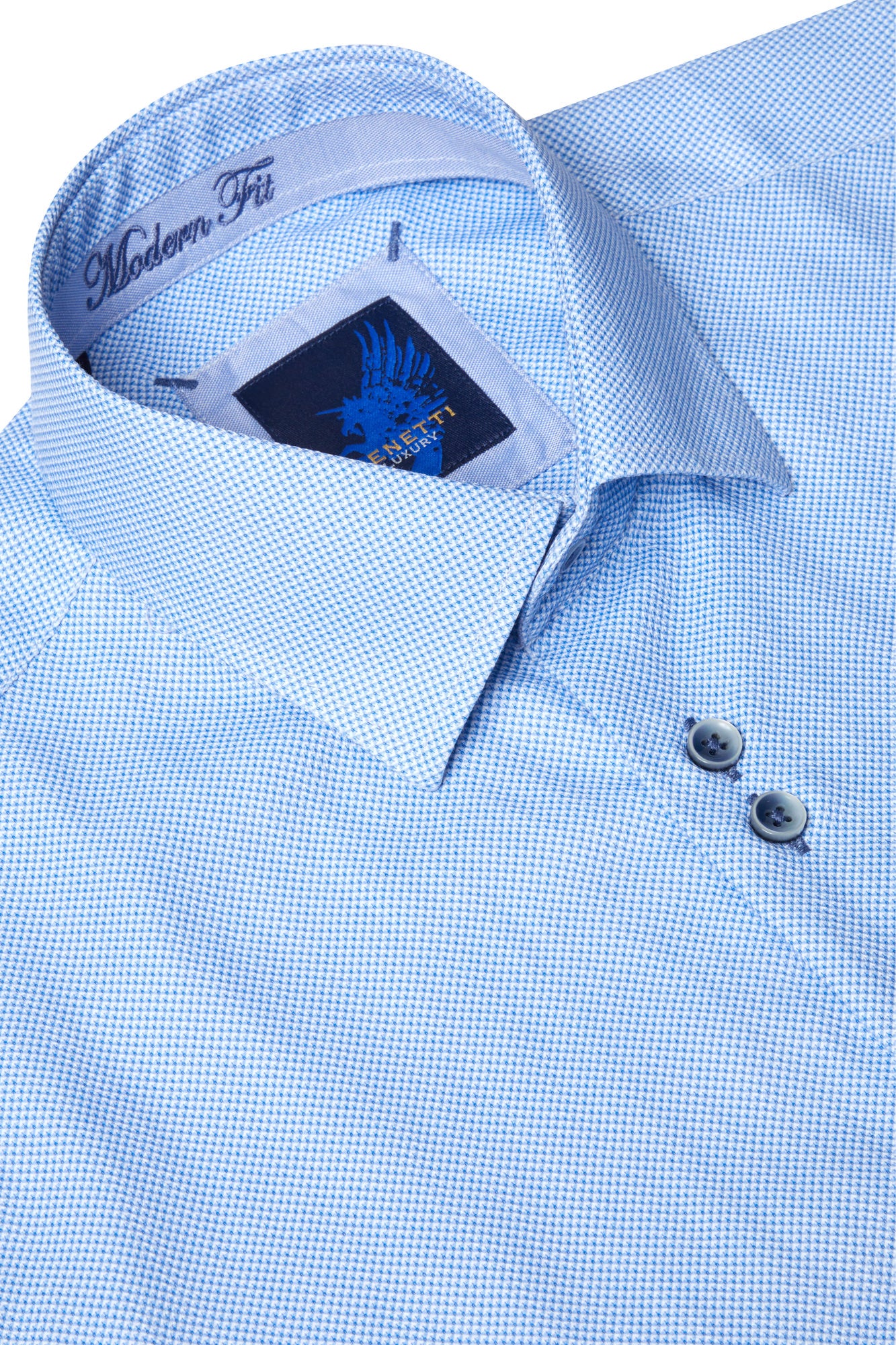 Men's Yang Long Sleeve Blue Shirt-Collar view
