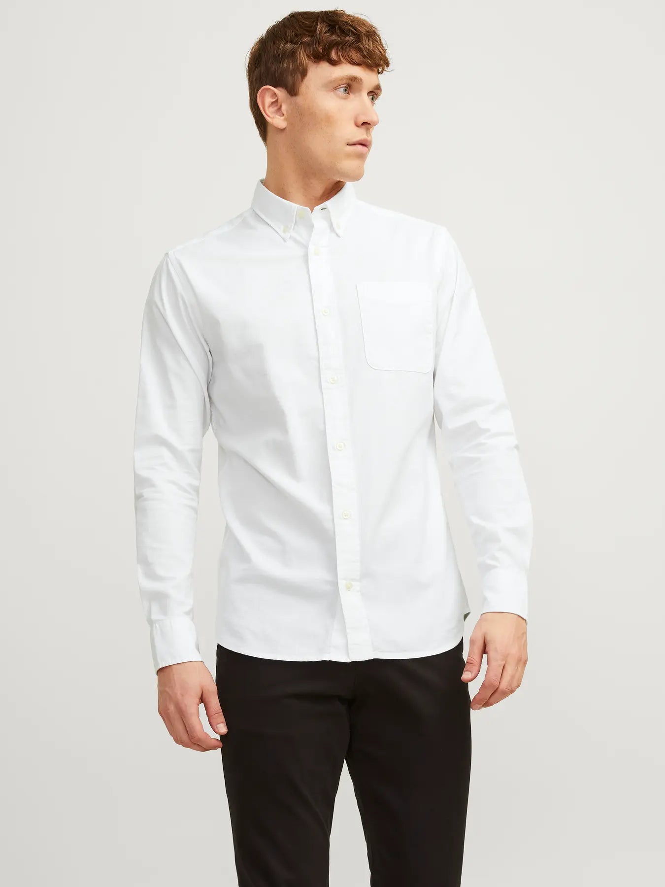 JACK JONES PREMIUM Brook Oxford Long Sleeve White Shirt White model front view