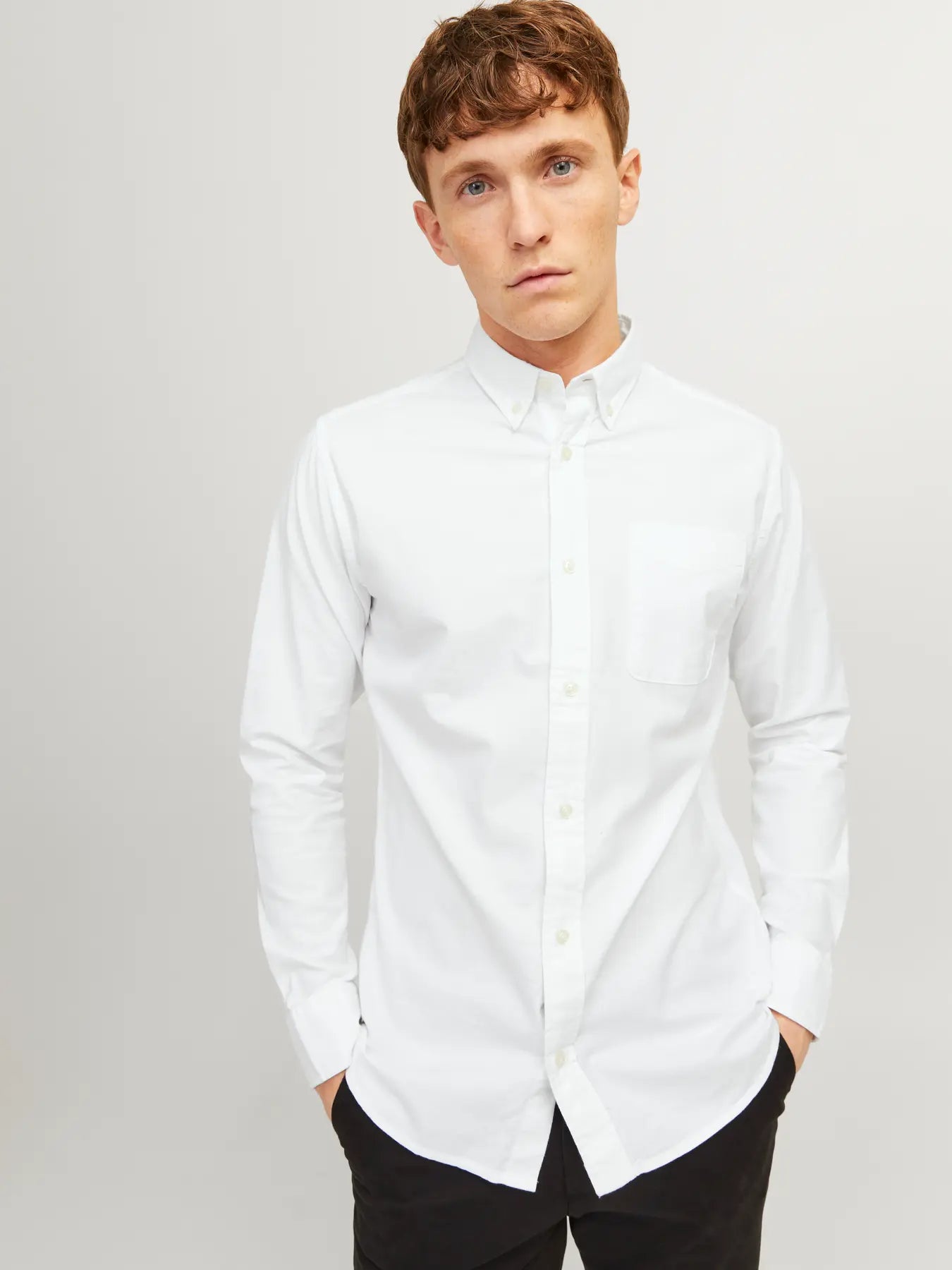 JACK JONES PREMIUM Brook Oxford Long Sleeve White Shirt White front view
