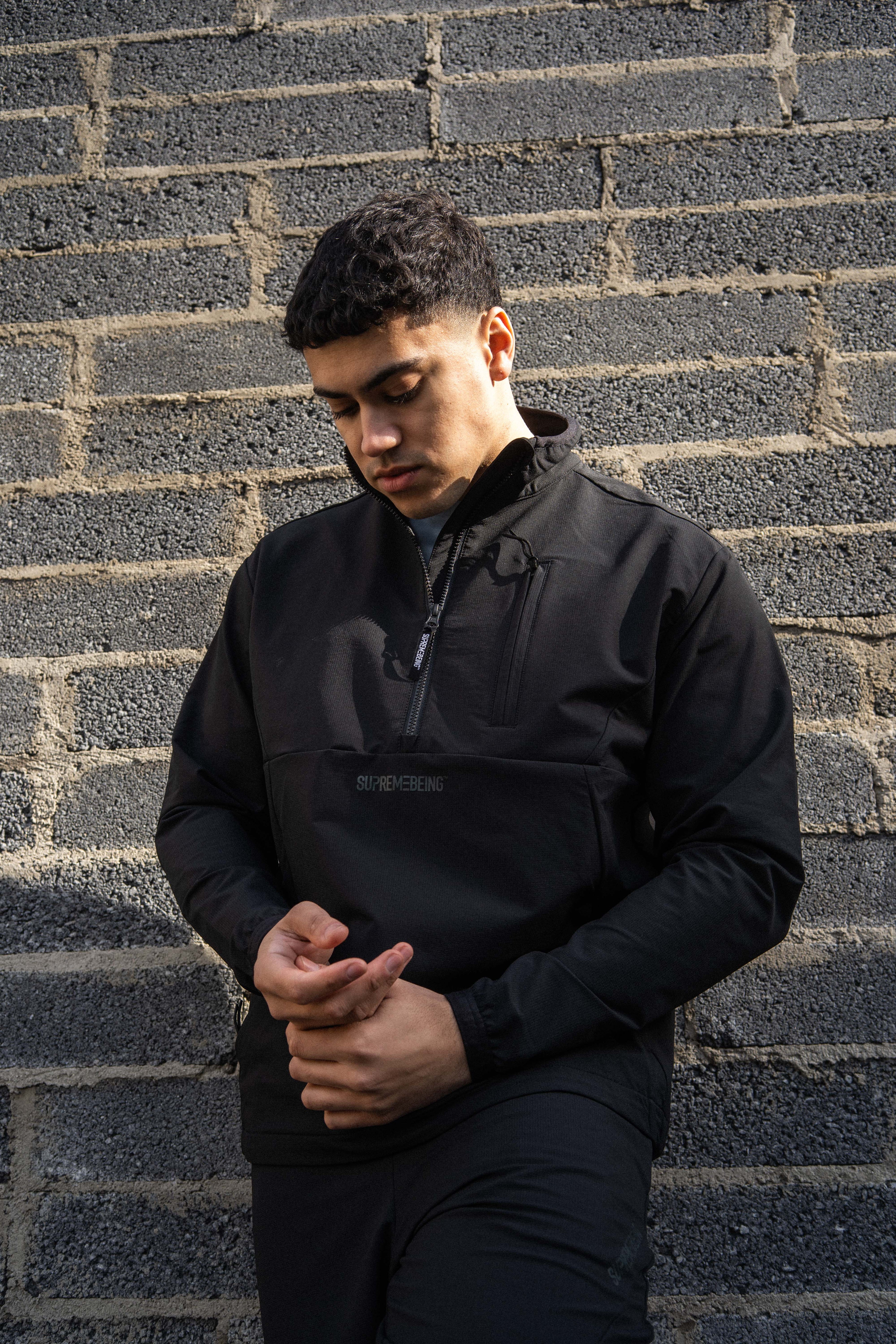 Supreme Being Tecnica Half Zip Black Black detail view