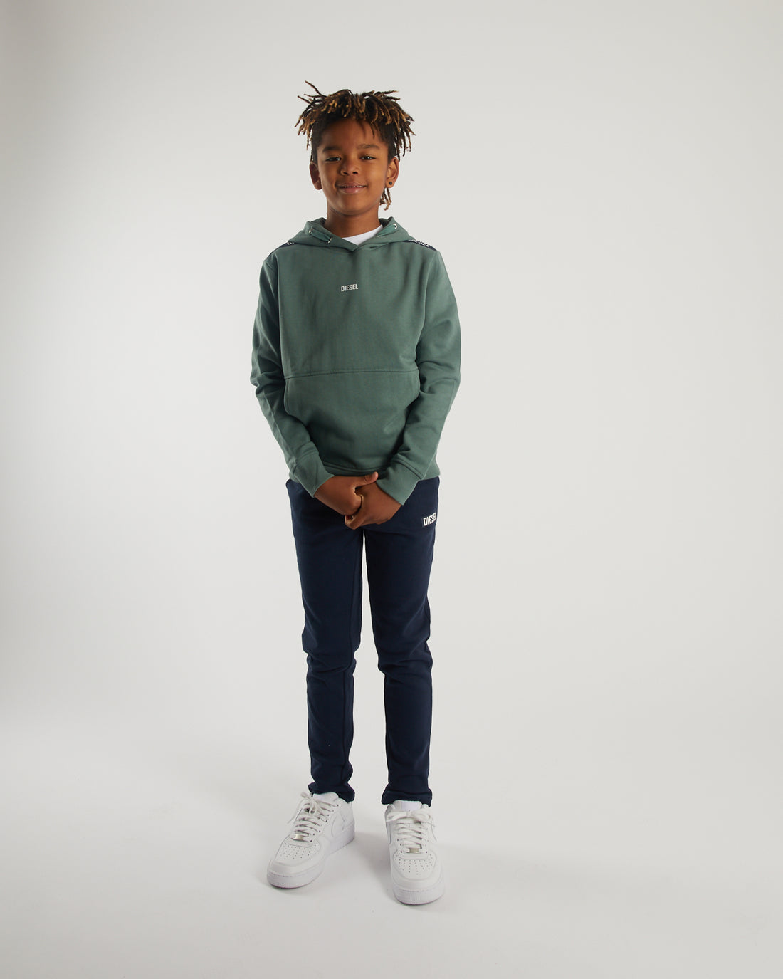 Boy's Zach Hoodie - Green-Model Full Front View