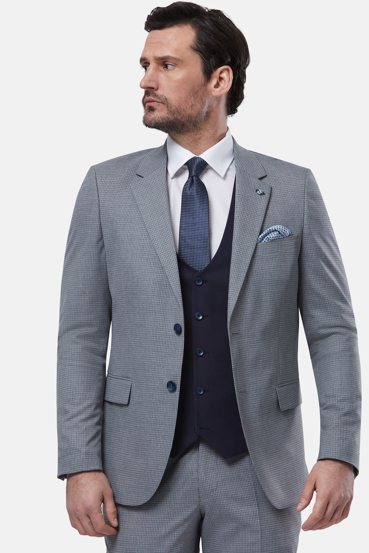 BENETTI Zagreb Silver 3 Piece Suit SILVER detail view