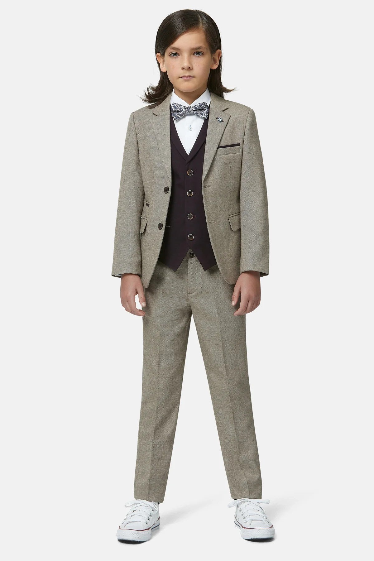 Boy's Zac Stone 3 Piece Suit-Model Full Front View