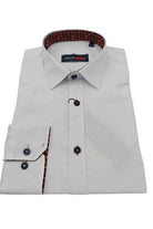 Zazzi boys white formal shirt with rust detail folded collar view