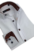 Zazzi boys white formal shirt with rust detail full front view