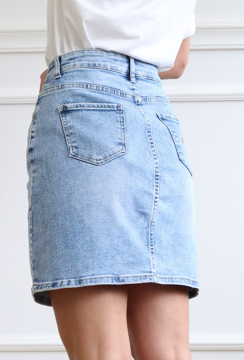 Blue Short Denim Skirt-Back