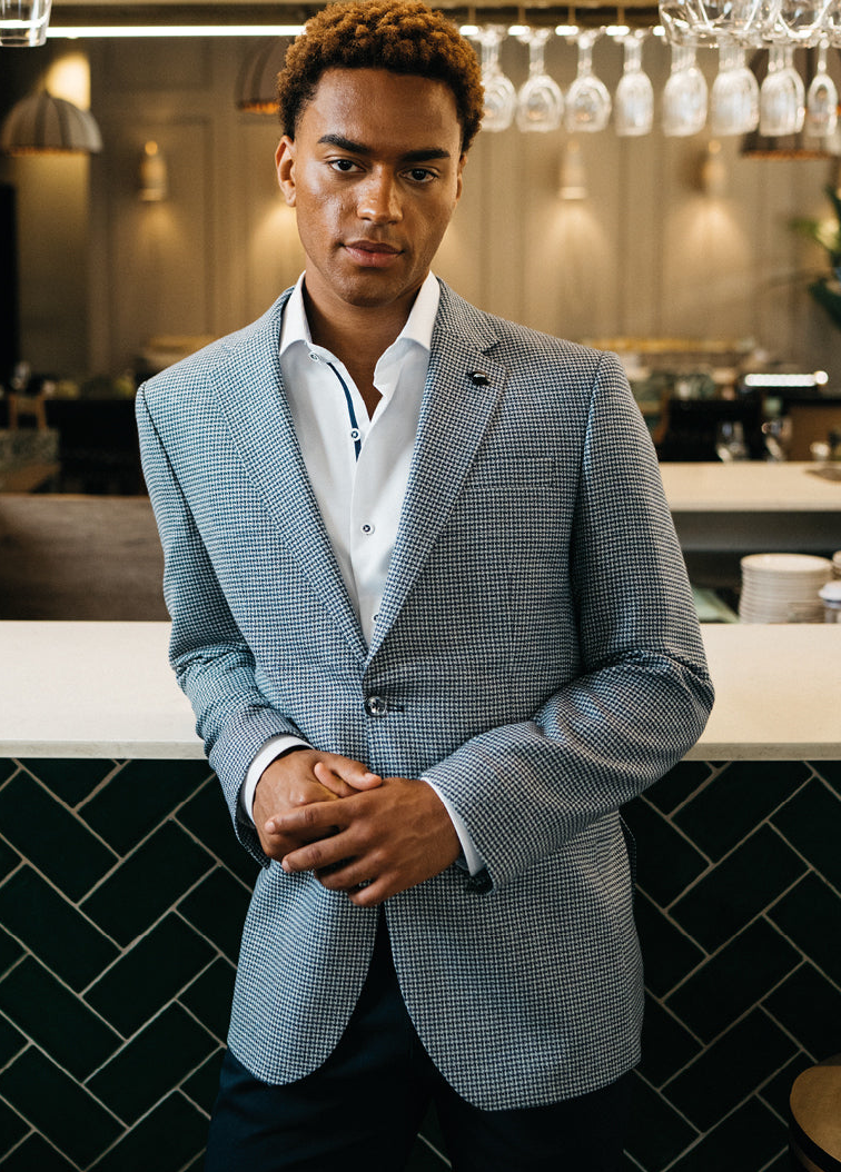 DARIO BELTRAN Malmo Tapered Fit Blue/Navy Pattern Blazer Blue/Navy front view