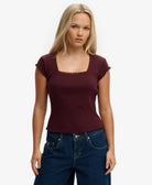 Superdry Ladies Ath Ess Square Neck Tee-Port Red Port Red front view