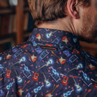 A Fish Named Fred Long Sleeve Shirt With Guitar Pattern-Navy Navy model front view