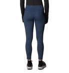 Blue leggings worn by a person on a white background