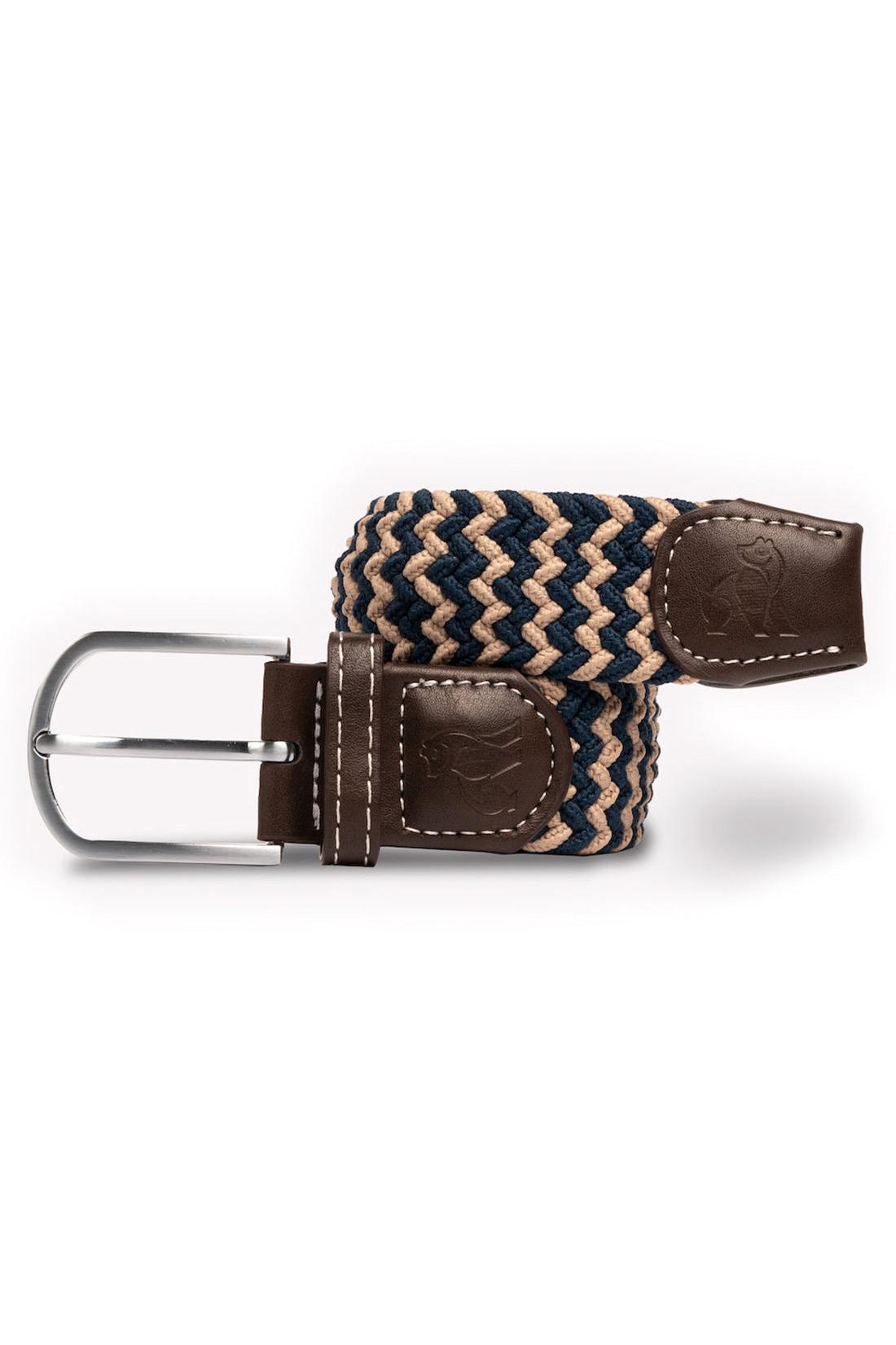 Swole Panda Woven Belt - Beige / Blue Zigzag Beige front view