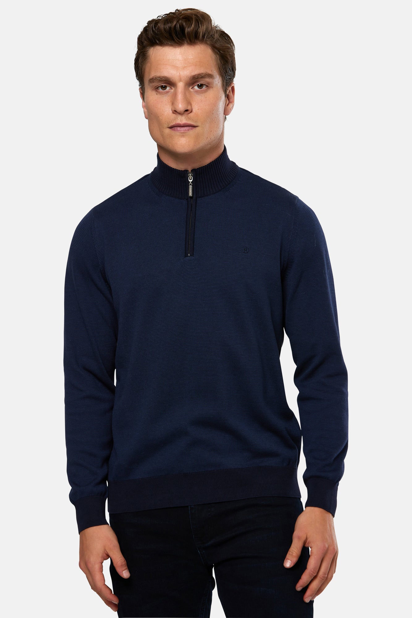 BENETTI Borrow 1/4 Zip Knitwear - Navy Navy front view