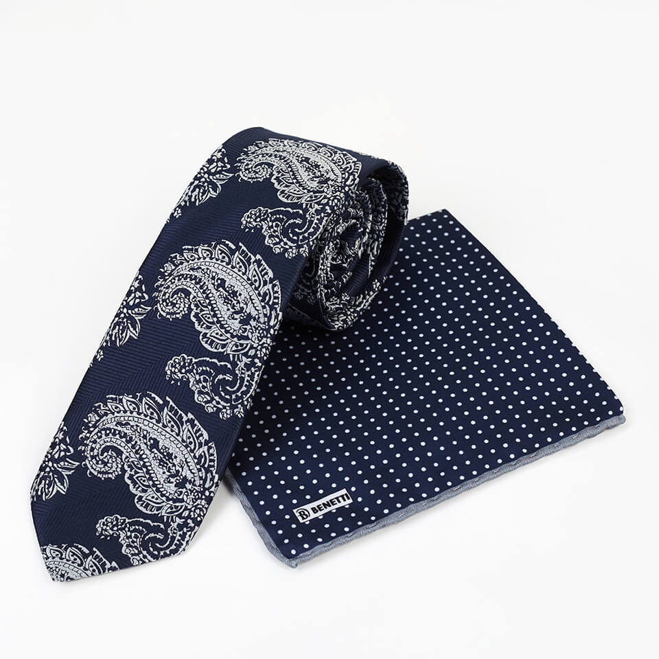 Navy Grey Paisley Tie