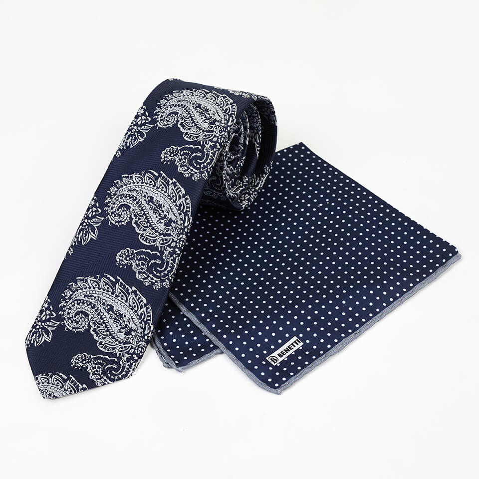 Navy Grey Paisley Tie