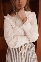 Paris Fashion White Blouse with Embroidered Detail WHITE detail view