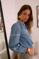Paris Fashion Light Denim Embroidered Blouse LIGHT DENIM detail view