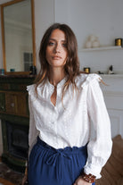 Paris Fashion Embroidered White Cotton Blouse WHITE front view