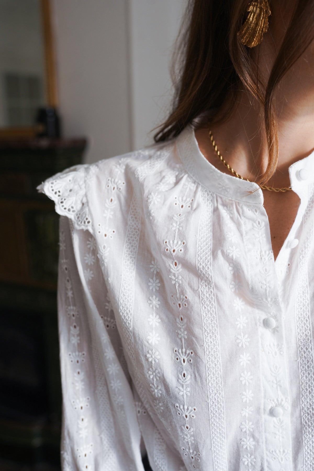 Paris Fashion Embroidered White Cotton Blouse WHITE detail view