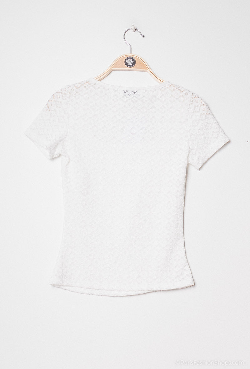 Ladies Lace Top with Square Neck - White-Back View