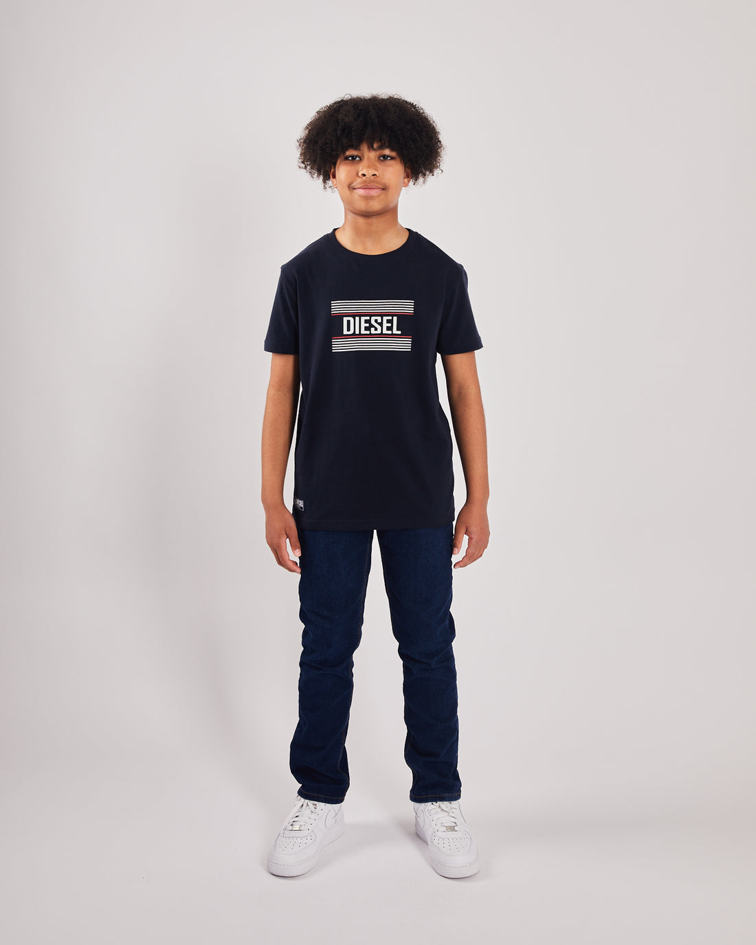 Boy's Conor Navy Tee-Model Full Front View
