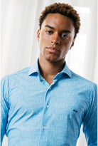 DARIO BELTRAN Aytona Blue Long Sleeve Shirt Blue model front view