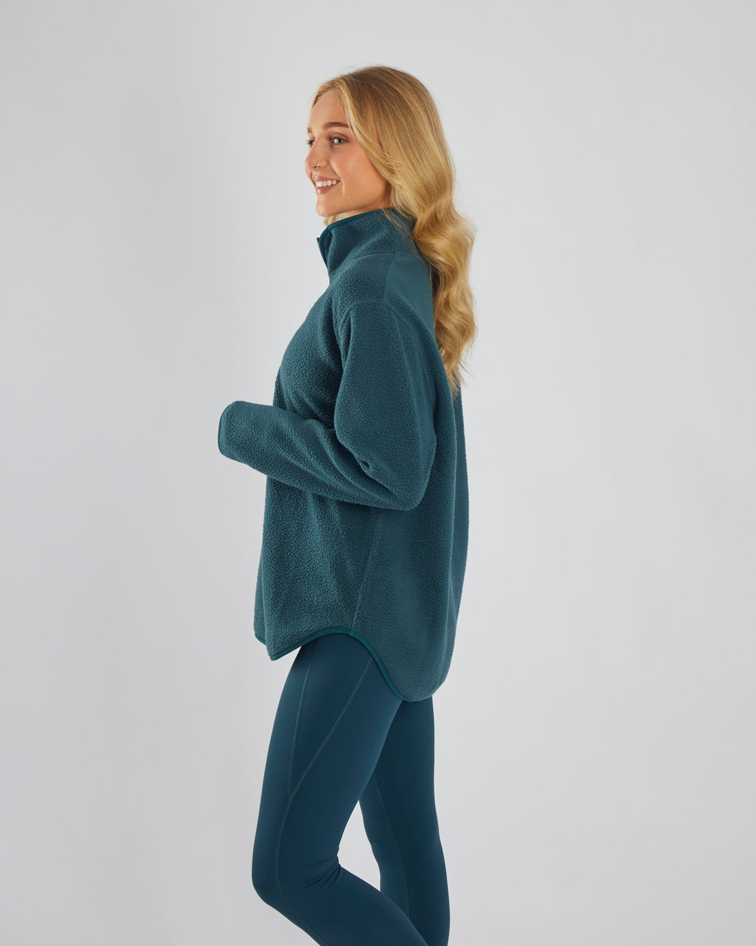 Ladies Kai Fleece Half Zip - Alpine Green-Model 1 Side View