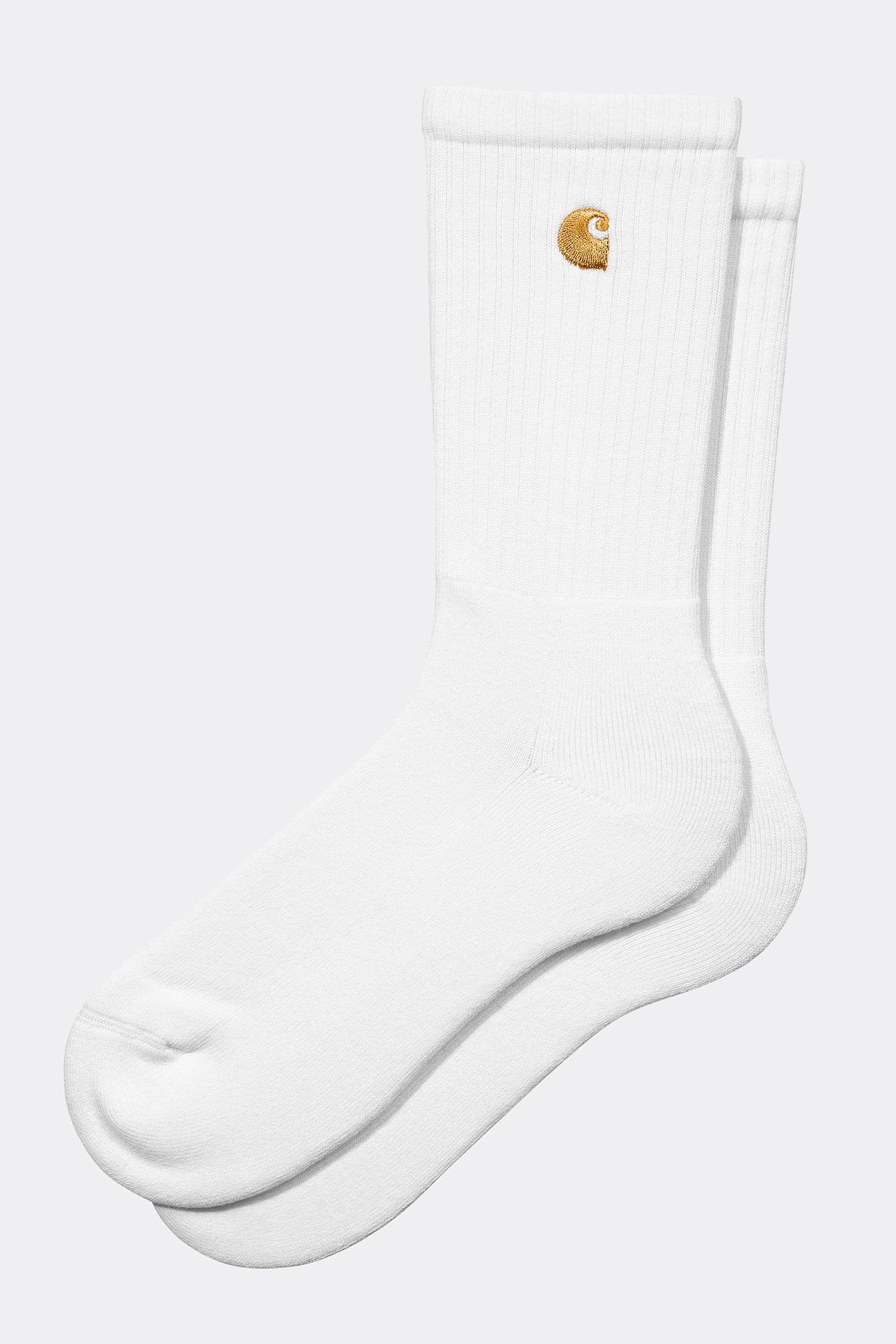 White chase sock with a brand logo on a light gray background