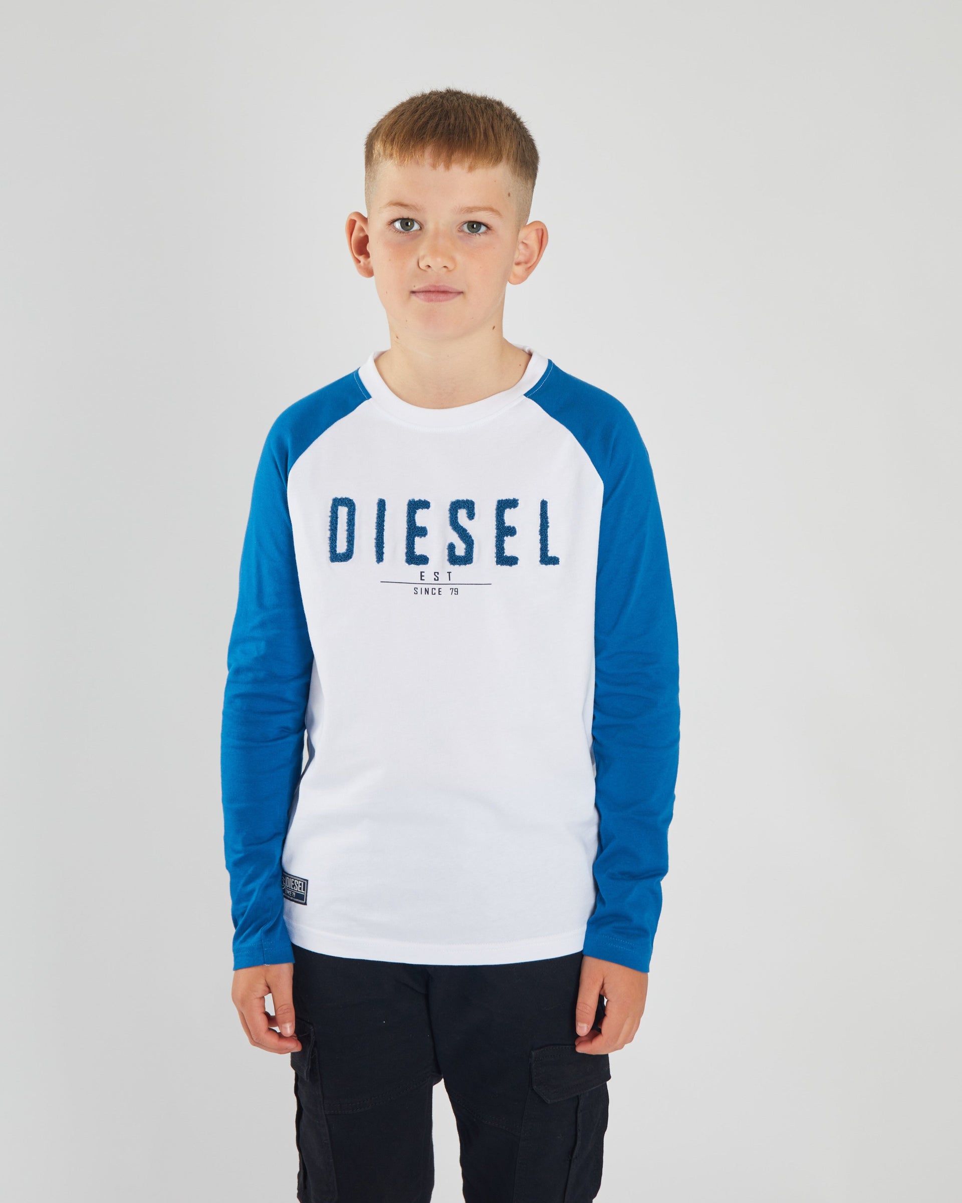 Boy's Carter Long Sleeve Petrol / White Tee-Model Front View