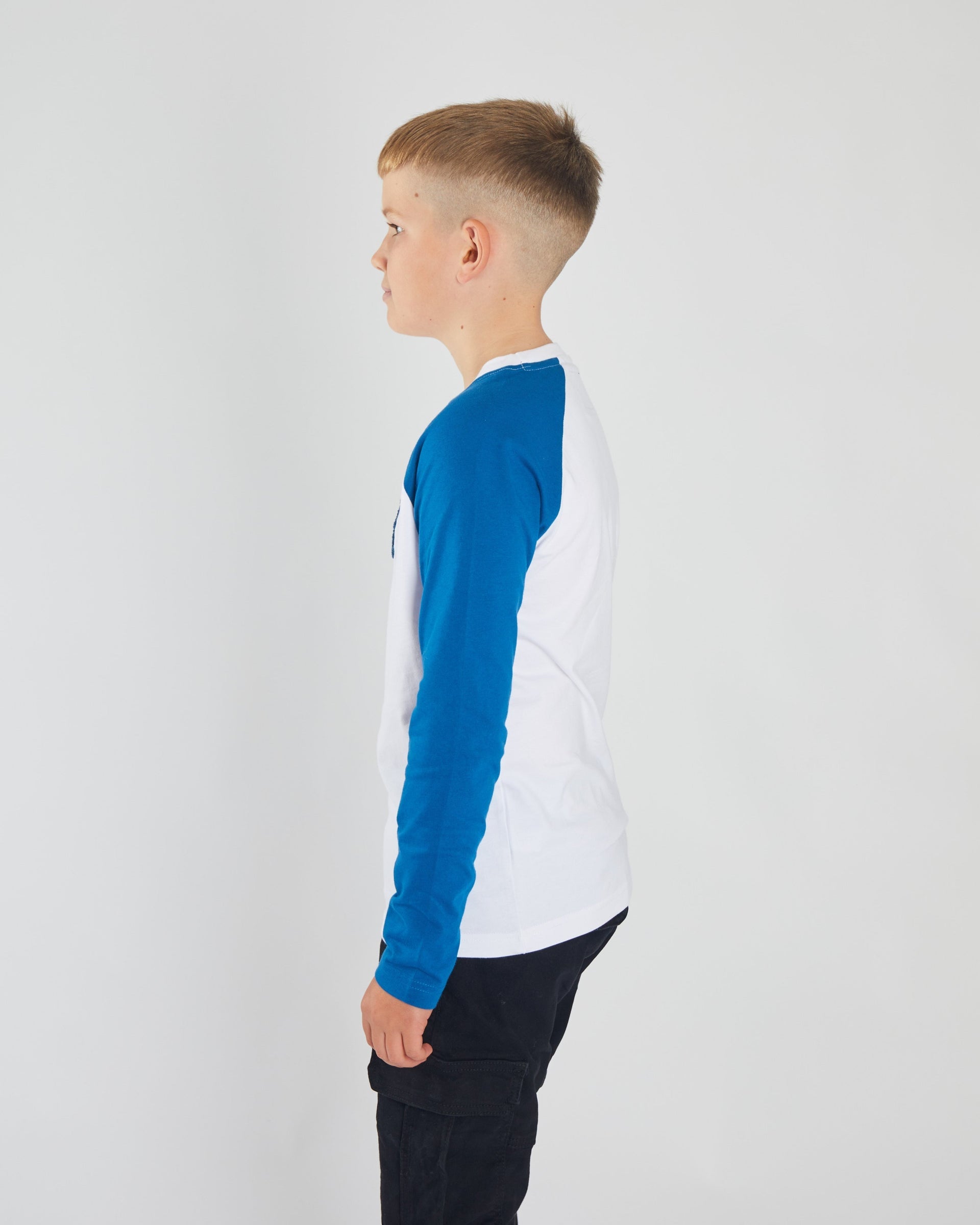 Boy's Carter Long Sleeve Petrol / White Tee-Side View