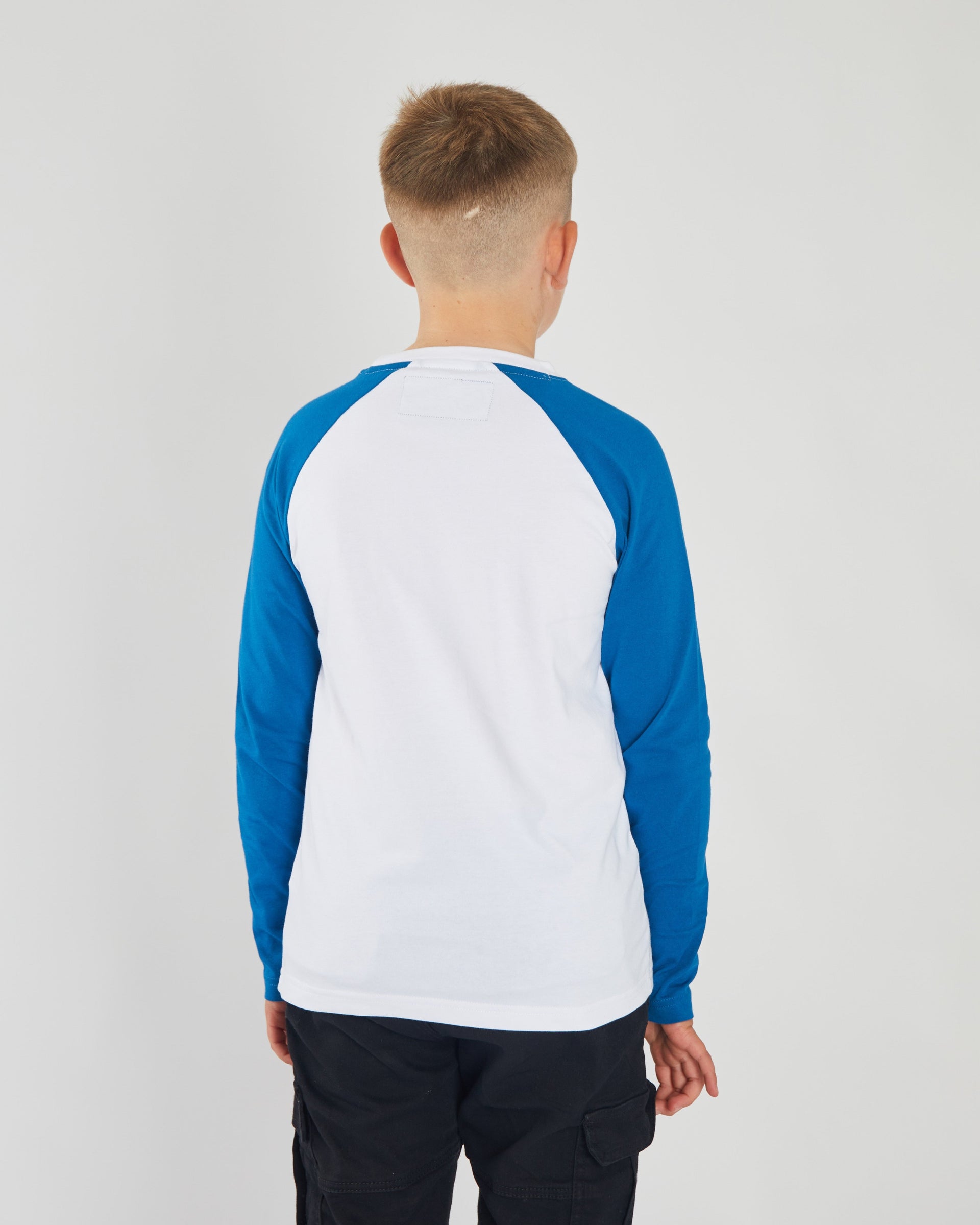 Boy's Carter Long Sleeve Petrol / White Tee-Back View